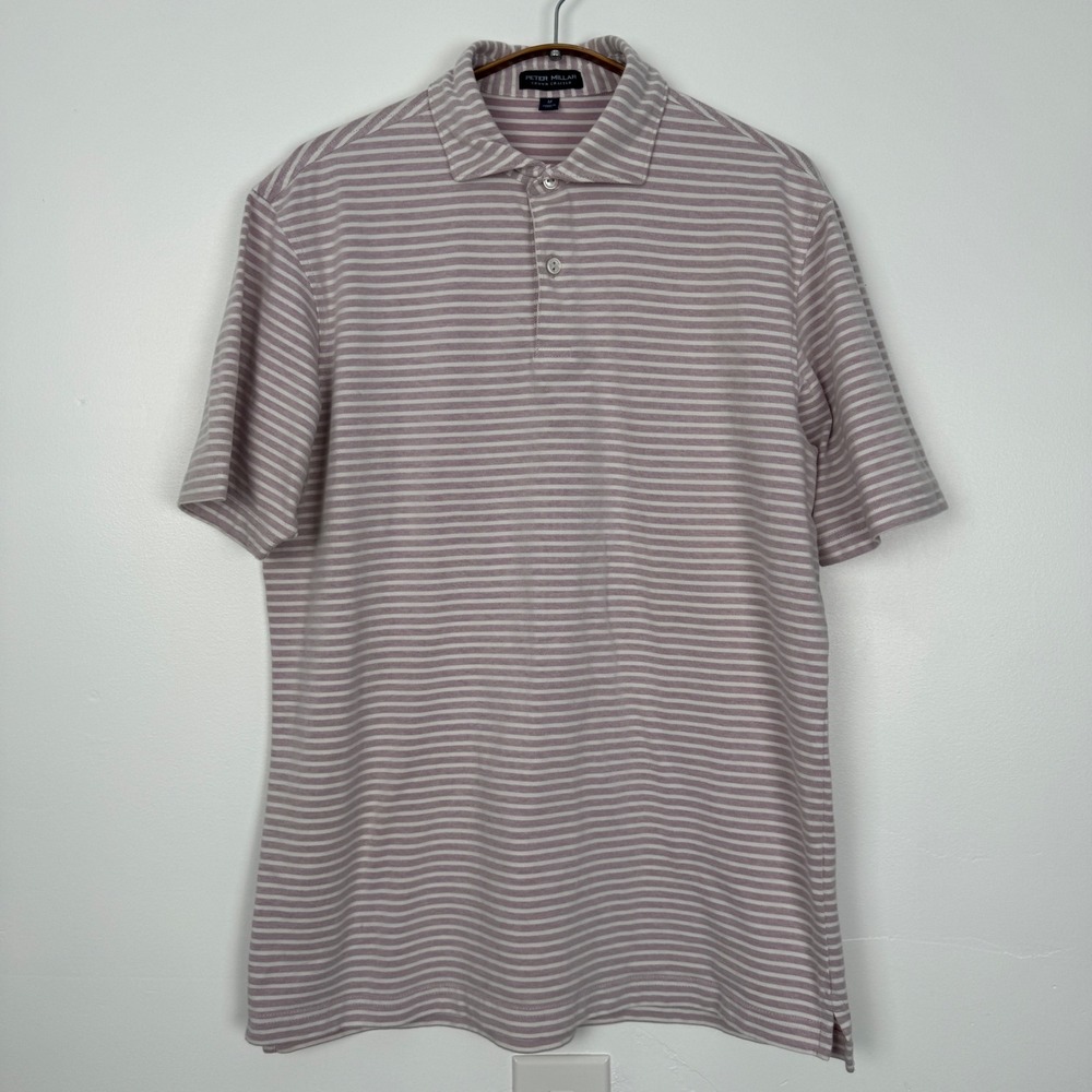 Peter Millar Crown Crafted Mens Purple White Striped Pima Cotton Polo Shirt M